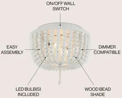 Allison 2-Light Shabby Chic Farmhouse Wood Beaded/Metal LED Flush Mount