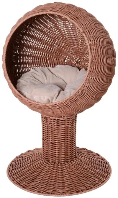 Cozy Cat Cocoon: Rotatable Woven Grass Egg Pod Bed with Cushion