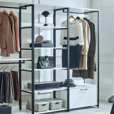 FC Design Klair Living White Freestanding Walk in Wood Closet System with Metal Frame