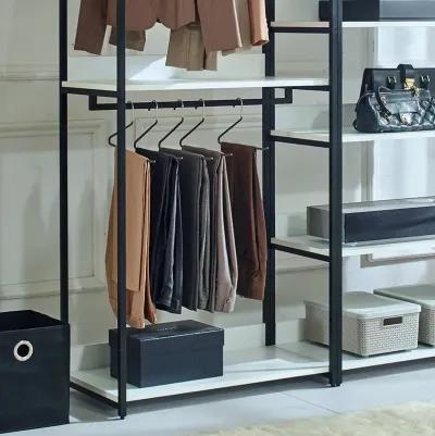 FC Design Klair Living White Freestanding Walk in Wood Closet System with Metal Frame