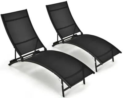 Hivvago 2 Pieces Patio Folding Stackable Lounge Chair Chaise with Armrest-Black