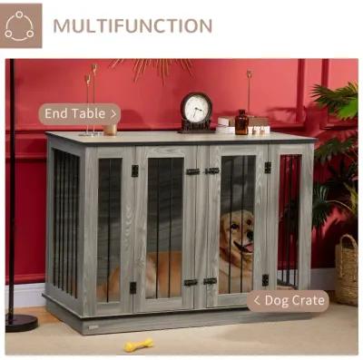 Dark Walnut Pet Crate: Furniture Style Dog House with Double Doors