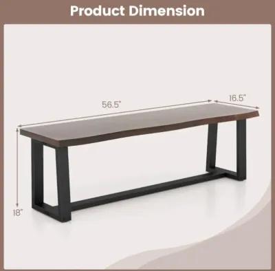 Hivvago 56.5 Inches Wood Dining Bench with Wavy Edge and Adjustable Footpads