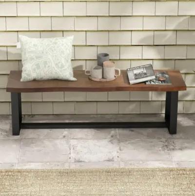 Hivvago 56.5 Inches Wood Dining Bench with Wavy Edge and Adjustable Footpads