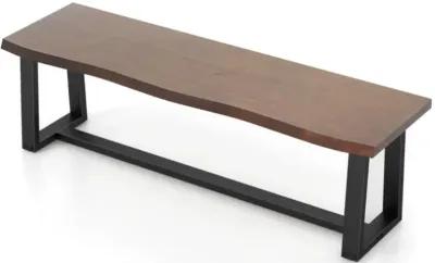 Hivvago 56.5 Inches Wood Dining Bench with Wavy Edge and Adjustable Footpads