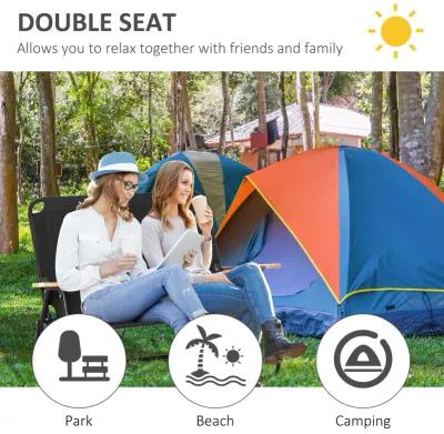 Black Portable Seating: Folding Double Camping Chair with Cup Holders