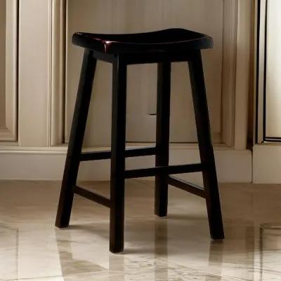 Wooden Casual Bar Height Stool, Dark Brown, Set of 2-Benzara