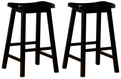 Wooden Casual Bar Height Stool, Dark Brown, Set of 2-Benzara