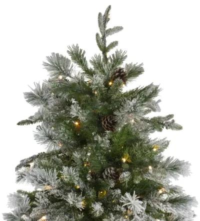 9' Pre-Lit Flocked Rosemary Emerald Angel Pine Artificial Christmas Tree - Clear LED Lights