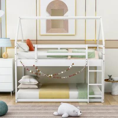 Merax Low Bunk Bed,House Bed with Ladder