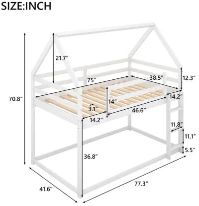 Merax Low Bunk Bed,House Bed with Ladder