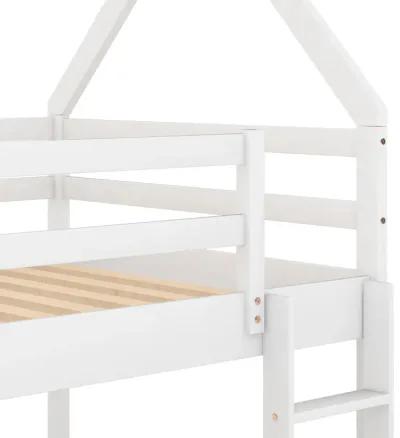 Merax Low Bunk Bed,House Bed with Ladder