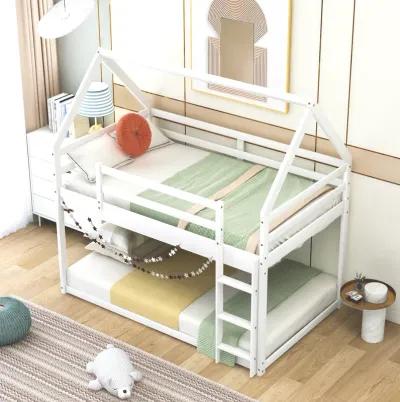 Merax Low Bunk Bed House Bed with Ladder