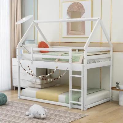 Merax Low Bunk Bed,House Bed with Ladder