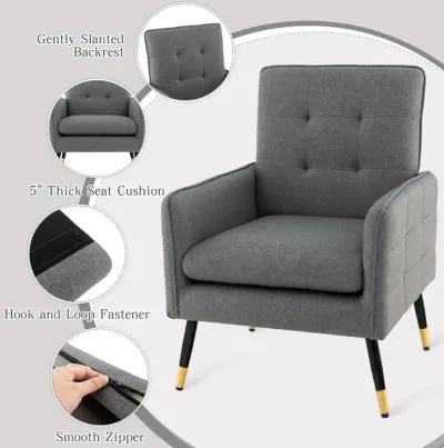 Linen Fabric Accent Chair with Removable Seat Cushion