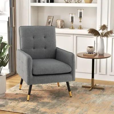 Linen Fabric Accent Chair with Removable Seat Cushion