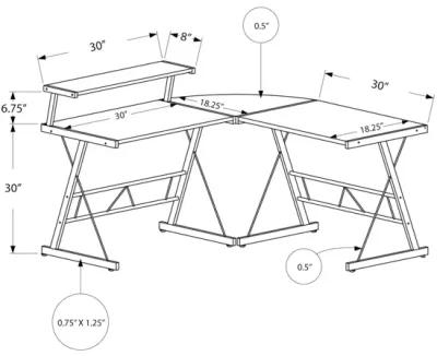 Monarch Specialties I 7171 Computer Desk, Home Office, Corner, L Shape, Work, Laptop, Metal, Laminate, Brown, Grey, Contemporary, Modern