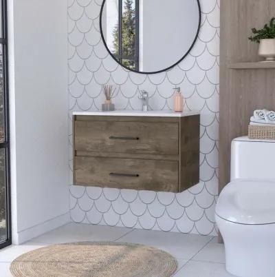 Lafayette 2-Drawer Wall Mounted Bathroom Vanity In Dark Brown And White