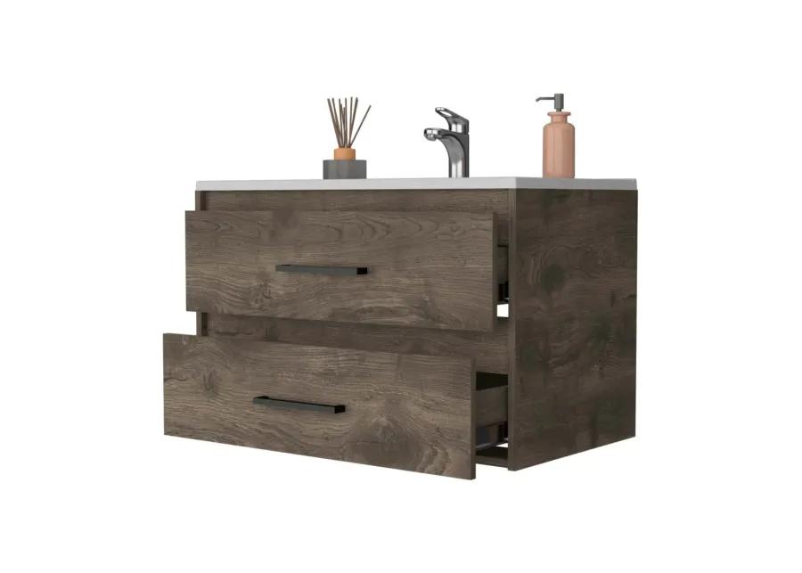 Lafayette 2-Drawer Wall Mounted Bathroom Vanity In Dark Brown And White