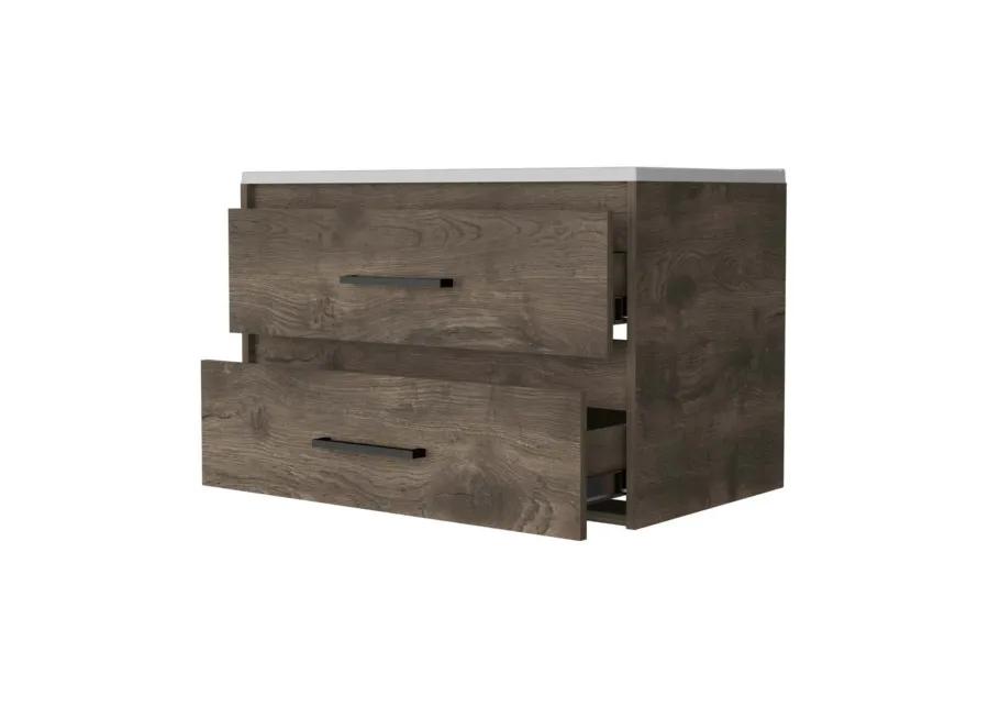 Lafayette 2-Drawer Wall Mounted Bathroom Vanity In Dark Brown And White