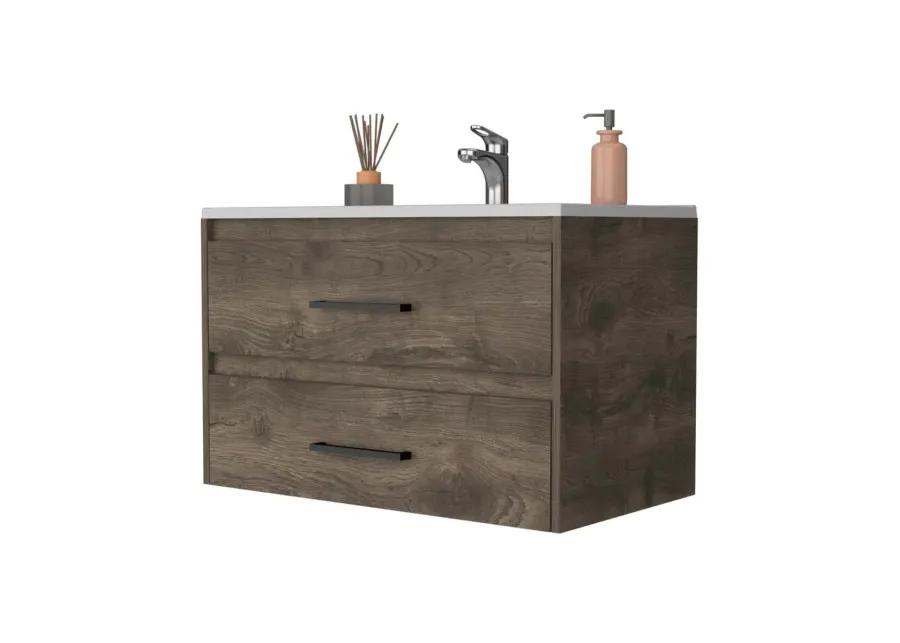 Lafayette 2-Drawer Wall Mounted Bathroom Vanity In Dark Brown And White