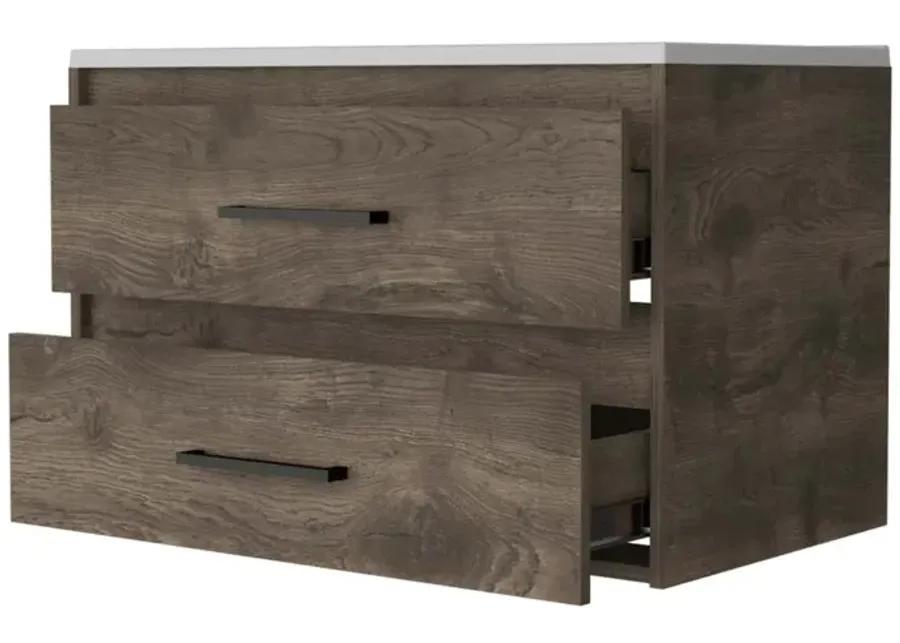 Lafayette 2-Drawer Wall Mounted Bathroom Vanity In Dark Brown And White