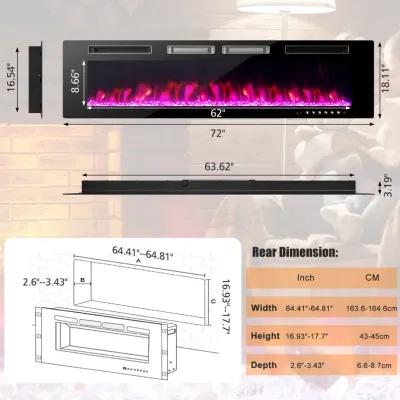 Ultra-Thin Electric Fireplace with Decorative Crystal Display