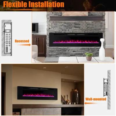 Ultra-Thin Electric Fireplace with Decorative Crystal Display