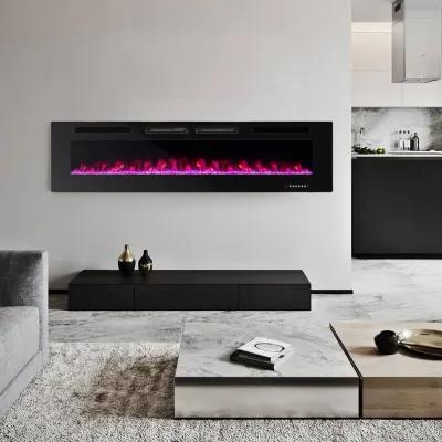 Ultra-Thin Electric Fireplace with Decorative Crystal Display