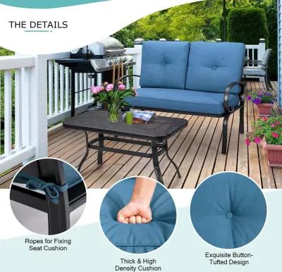 2 Pieces Patio Outdoor Cushioned Coffee Table Seat-Blue