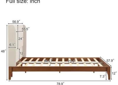 Merax Bamboo Wood Platform Bed with Upholstered Headboard