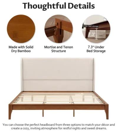 Merax Bamboo Wood Platform Bed with Upholstered Headboard