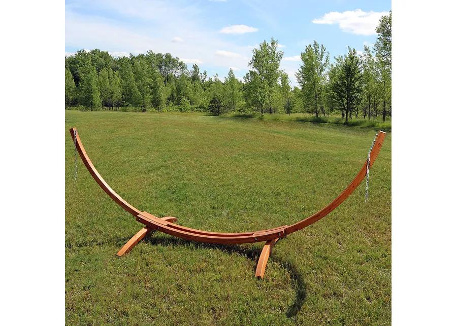 Sunnydaze Curved Wooden Arc Hammock Stand with Hooks and Chains