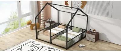 Metal Twin Size House Platform Beds, Two Shared Beds