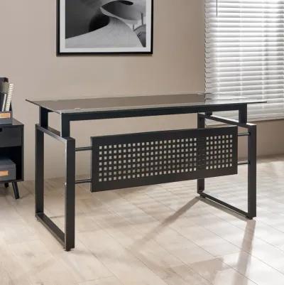 Modern Glass Desk with Black Metal Frame for Home Office