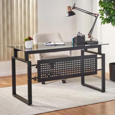 Modern Glass Desk with Black Metal Frame for Home Office