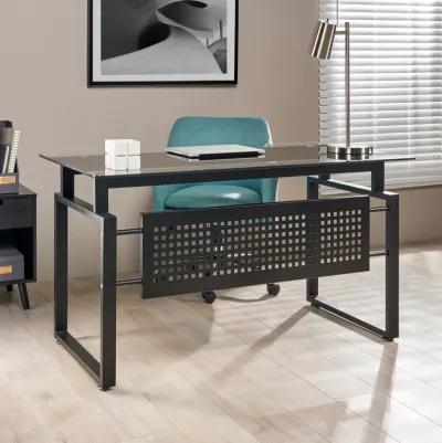 Modern Glass Desk with Black Metal Frame for Home Office