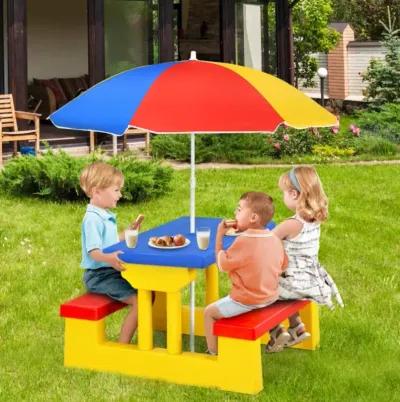 Hivvago Kids Picnic Folding Table and Bench with Umbrella-Yellow