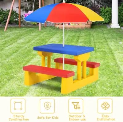 Hivvago Kids Picnic Folding Table and Bench with Umbrella-Yellow