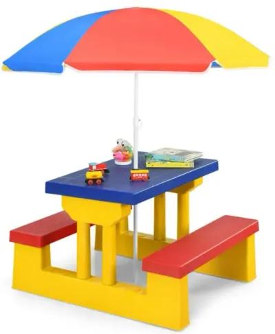 Hivvago Kids Picnic Folding Table and Bench with Umbrella-Yellow