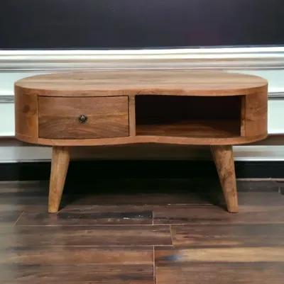 Mini Oak-ish Wave Solid Wood 1 Drawer  Coffee Table