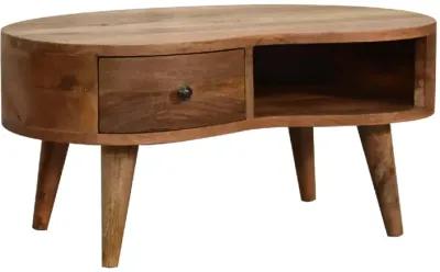 Mini Oak-ish Wave Solid Wood 1 Drawer  Coffee Table