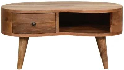 Mini Oak-ish Wave Solid Wood 1 Drawer  Coffee Table