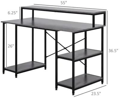 55" Home Office Computer Desk with Storage Shelves