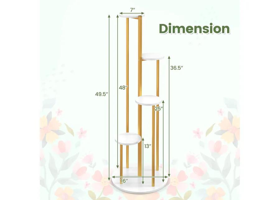 Indoor Metal Plant Stand Corner Plant Shelf for Potted Plant with Golden Metal Frame-White