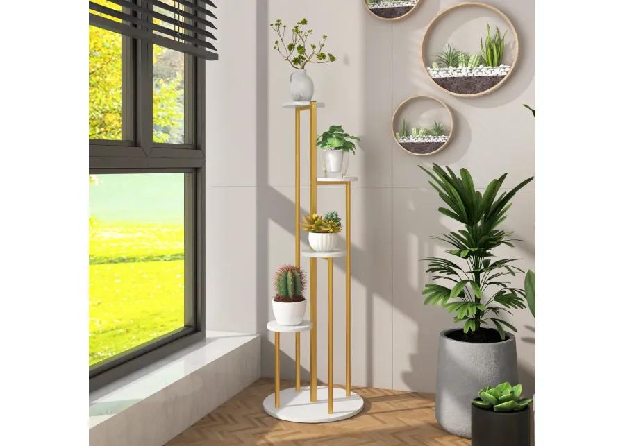 Indoor Metal Plant Stand Corner Plant Shelf for Potted Plant with Golden Metal Frame-White