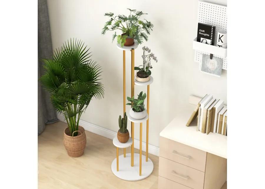 Indoor Metal Plant Stand Corner Plant Shelf for Potted Plant with Golden Metal Frame-White