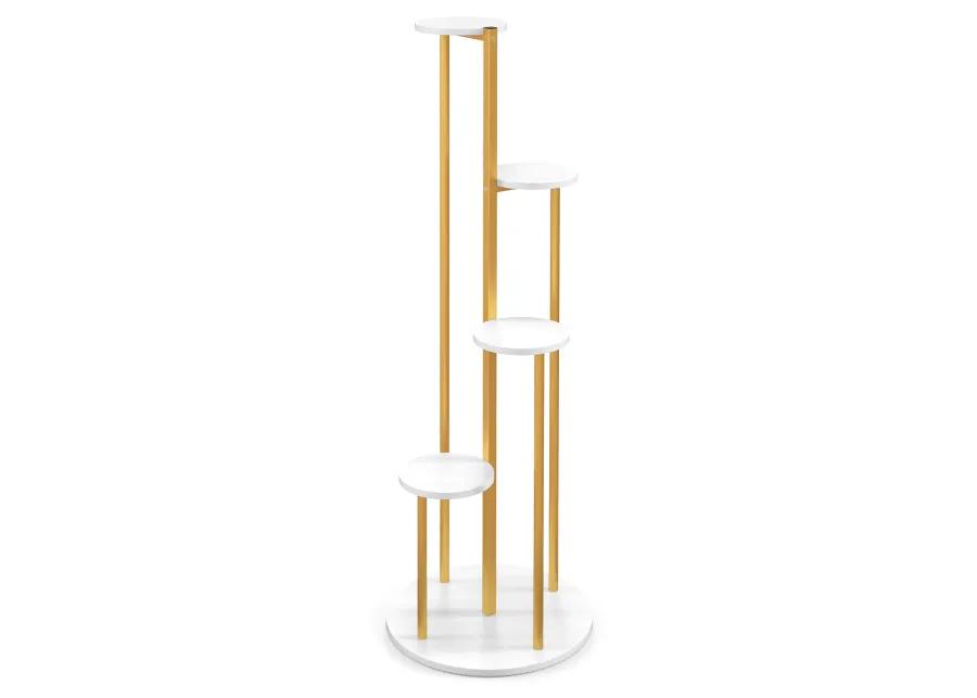 Indoor Metal Plant Stand Corner Plant Shelf for Potted Plant with Golden Metal Frame-White