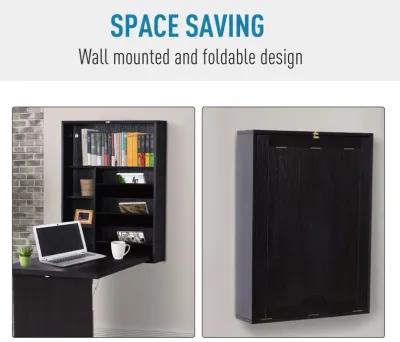 Multifunctional Wall Desk: Espresso Brown Convertible with Storage Shelf