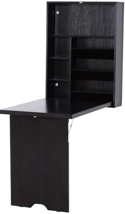 Multifunctional Wall Desk: Espresso Brown Convertible with Storage Shelf